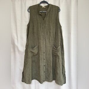 Eileen Fisher Gray Checkered Dress gingham organic linen pockets sleeveless